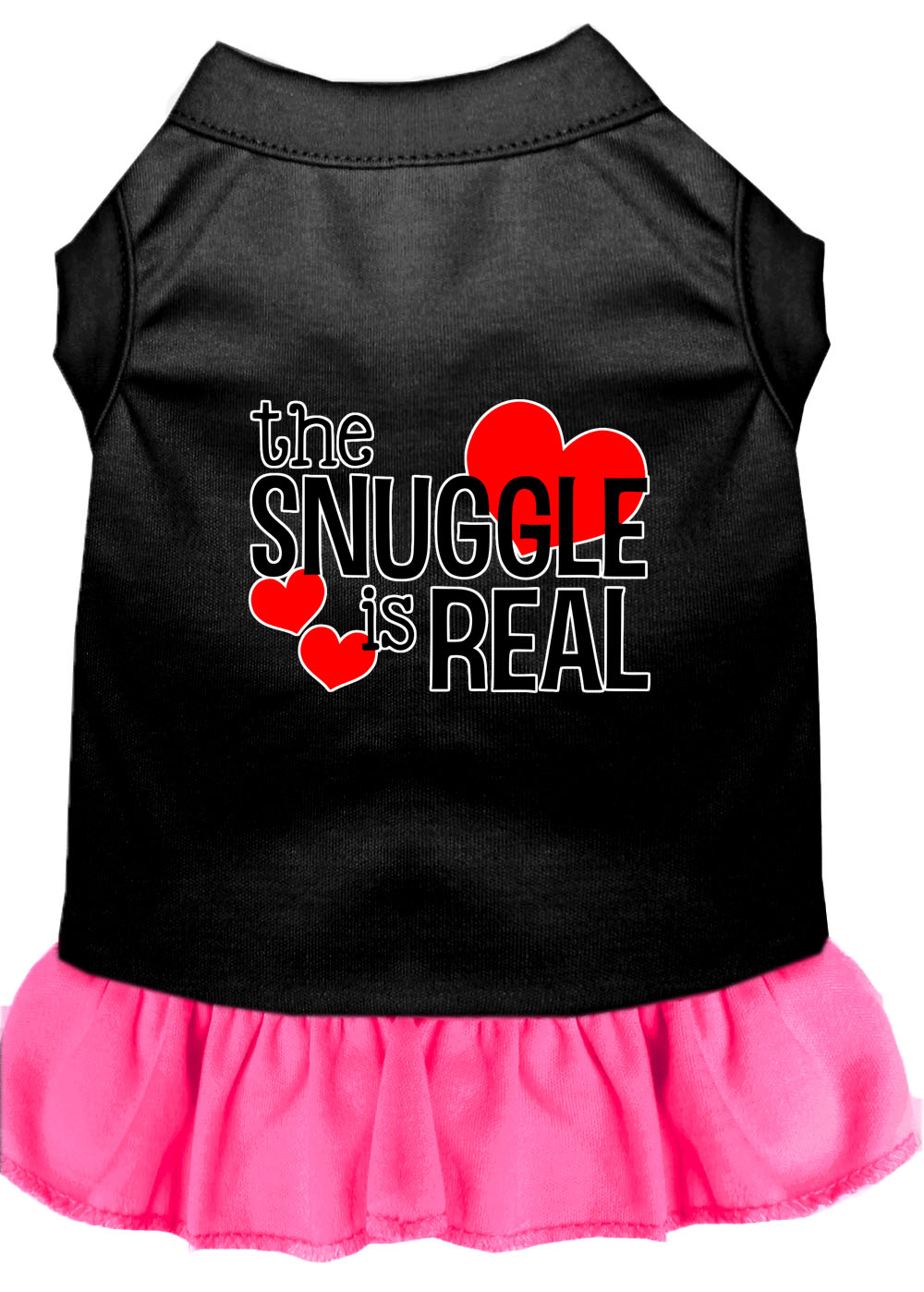 The Snuggle is Real Screen Print Dog Dress Black with Bright Pink XXL